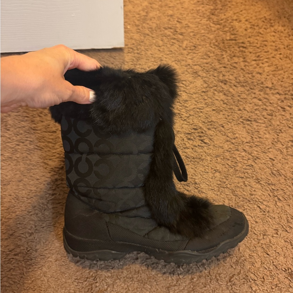 COACH Jennie Rabbit Fur Trim Monogram Snow Boots Black Size 9 - Picture 13 of 16